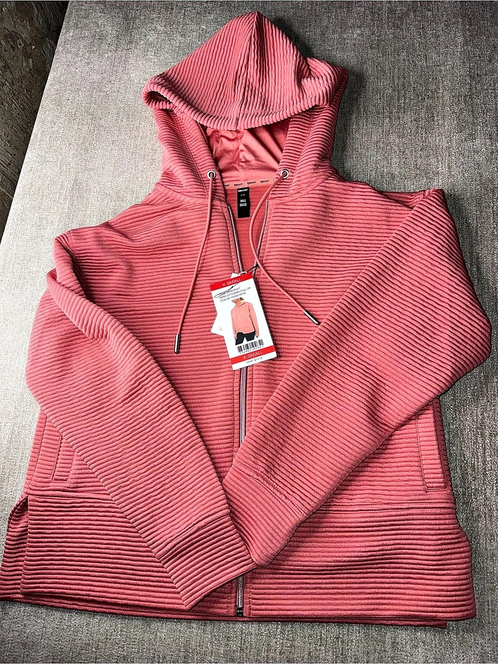 DKNY Ottoman Full-Zip Hoodie Jacket – Faded Rose – XS – NWT